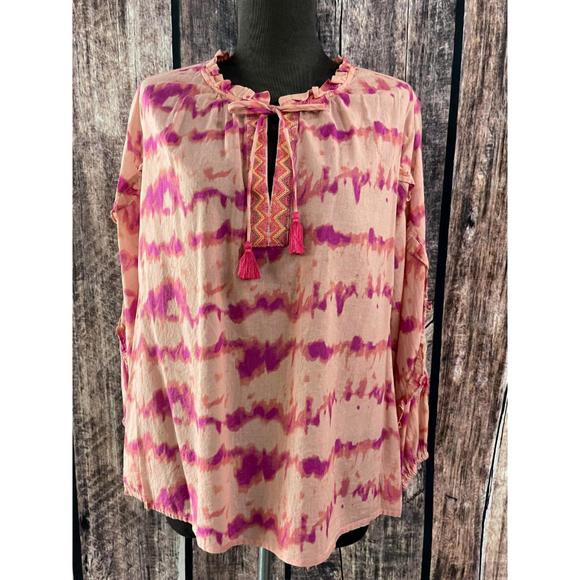 NEW JOHNNY WAS ruffle detail blouse in tie dye pink - Picture 1 of 3
